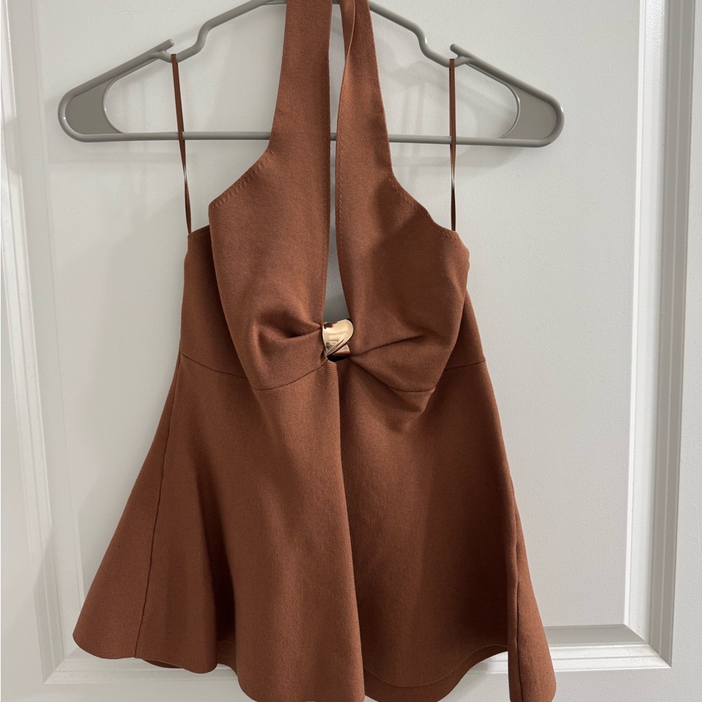 Zara Halterneck Brown Top